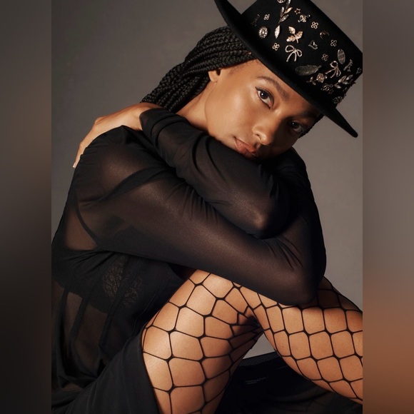 Anthropologie black sheer ruched midi dress - Picture 3 of 7